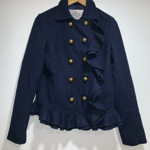Urban Outfitters Jackets & Blazers - Kimchi blue navy blue ruffled military peacoat